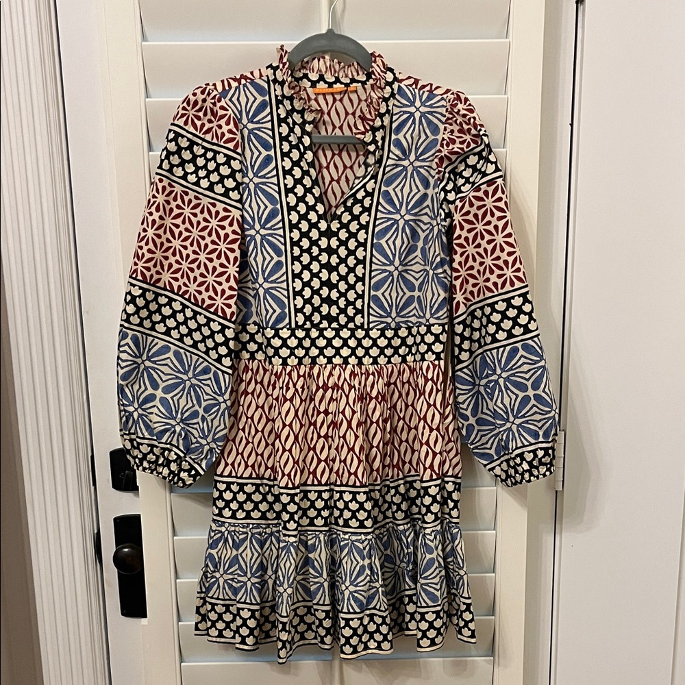 Oliphant Geometric Print Mini Dress - Red, Blue, Black